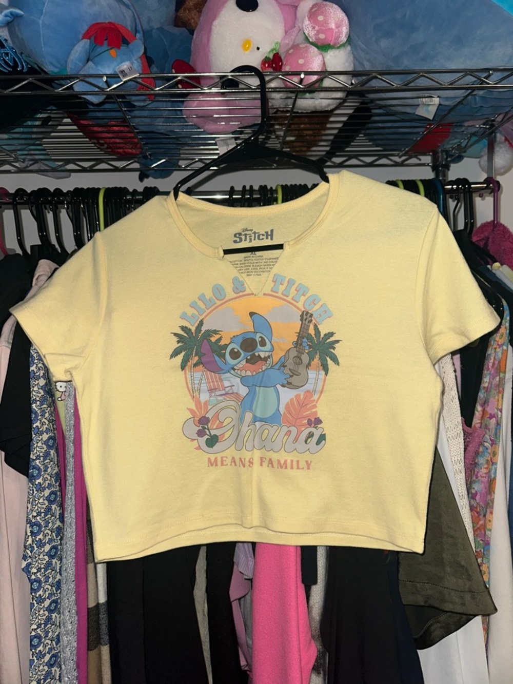 Disney Yellow Lilo & Stitch 'Ohana' Graphic Cropped Tee